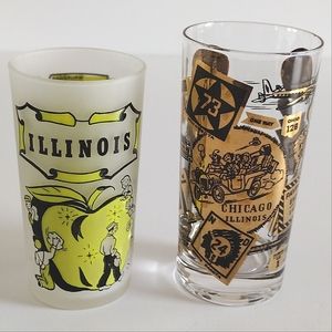Chicago Road Trip Highball Glass and Hazel Atlas Illinois Frosted Glass